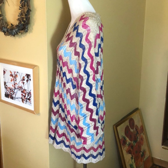 BISOU-BISOU Size Large OpenKnit Oversized Chevron V-Neck MISSONI Vibe $89 NEW - Picture 6 of 13